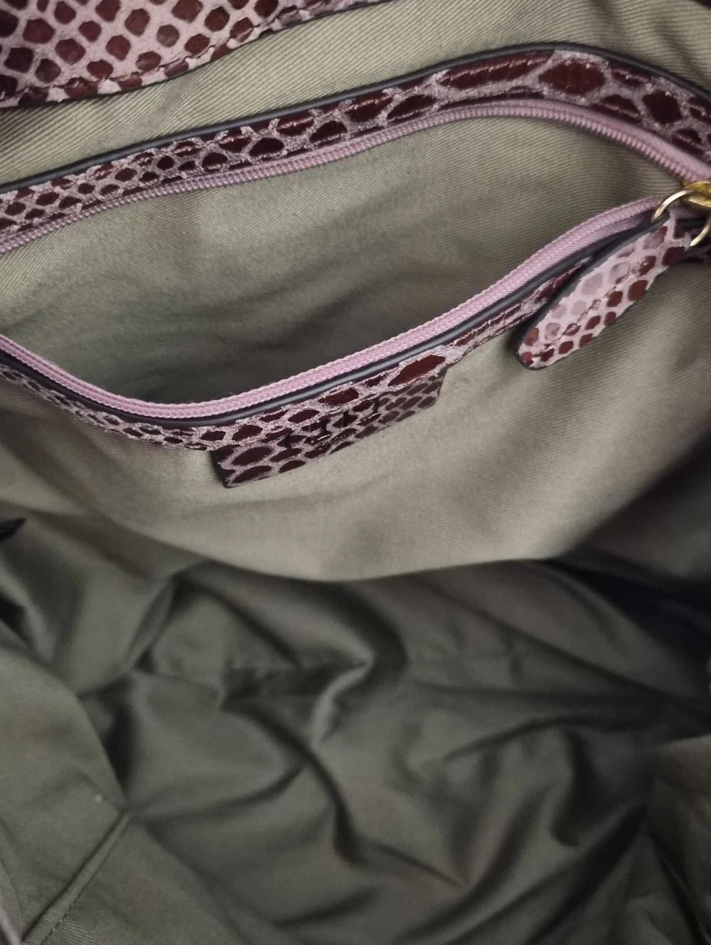 G.I.L.I. Got It Love It Snakeskin Embossed Leather Fringe Hobo Bag Brown